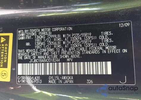 2010 Lexus Rx 450H из США, поврежденный, VIN JTJBC1BA8A2018244